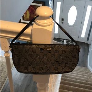 Black Gucci canvas logo handbag or shoulder purse